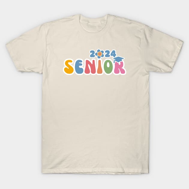 Retro 2024 High School Senior Flower Power T-Shirt by tandre